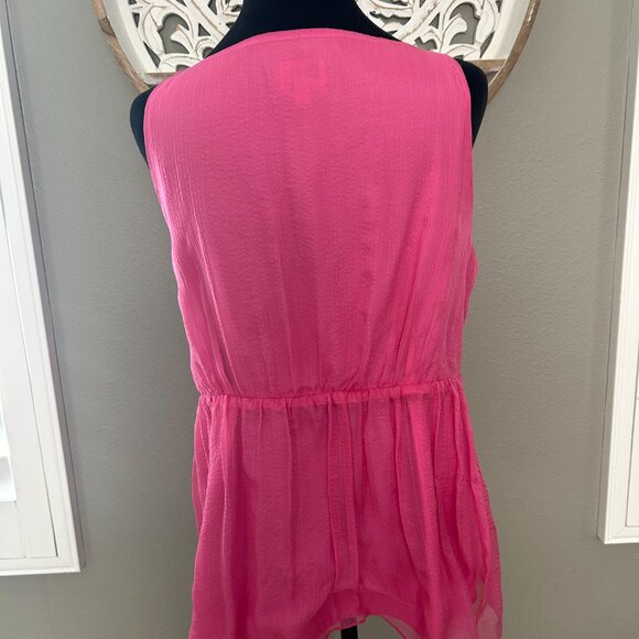 Milly Top Silk Chiffon Pink Bow Keyhole Blouse SZ12 Retro Paris Hilton Glam NWT - Picture 2 of 13